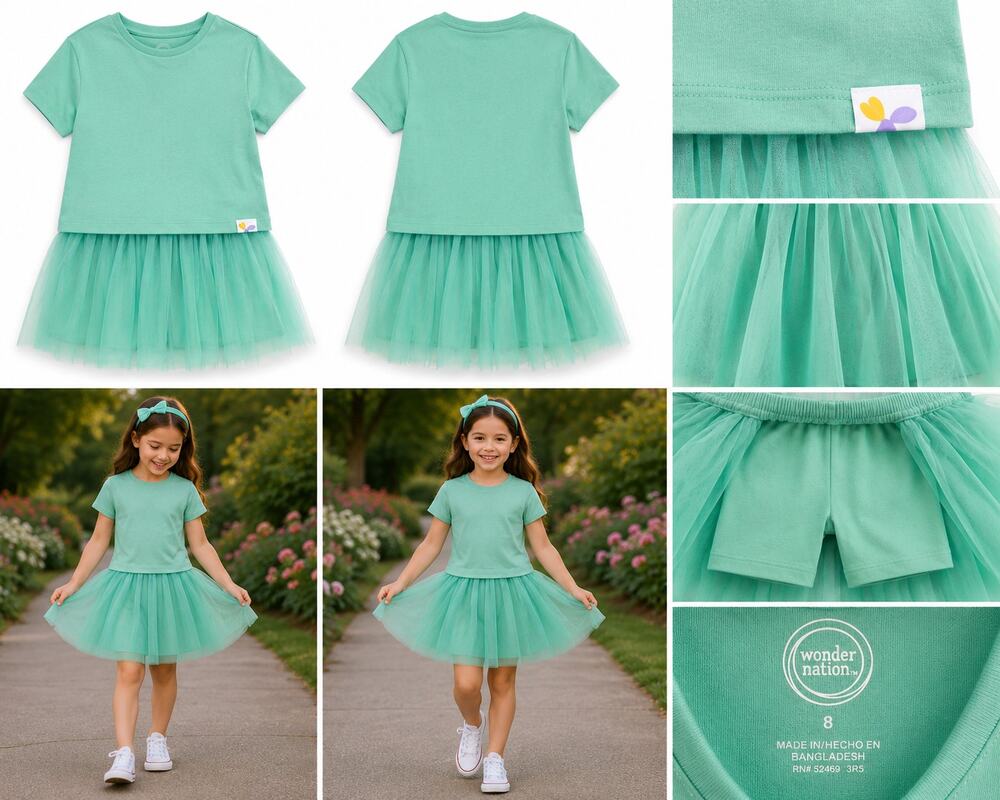 Wonder Nation Girls Mint Green Tulle Skirt Set – Size 8